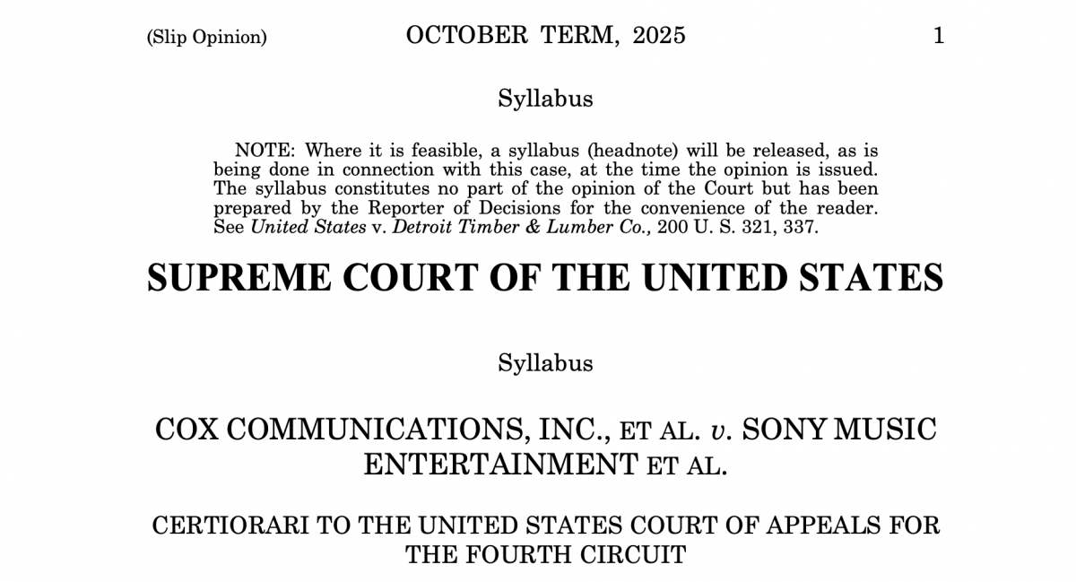 Supreme Court Draws a Line on Contributory Infringement in Copyright Infringement Litigation