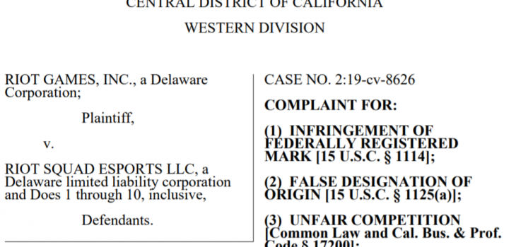 Riot Games trademark lawsuit